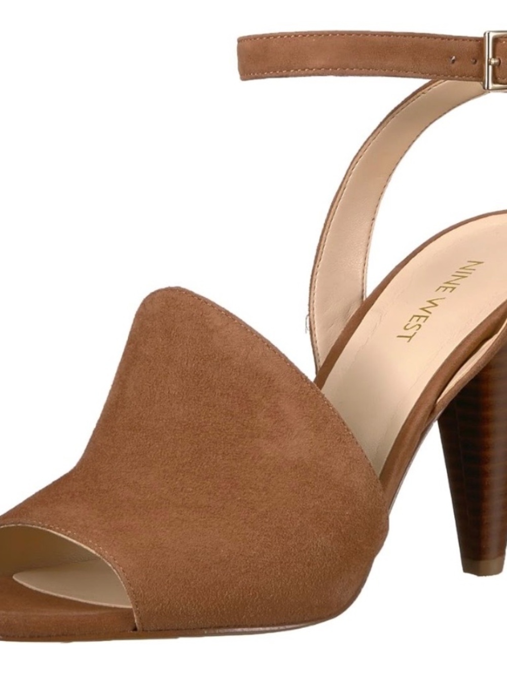 Nine West Quilty cone heels ankle strap suede sandals mules womens 9 nude boho - Picture 2 of 13